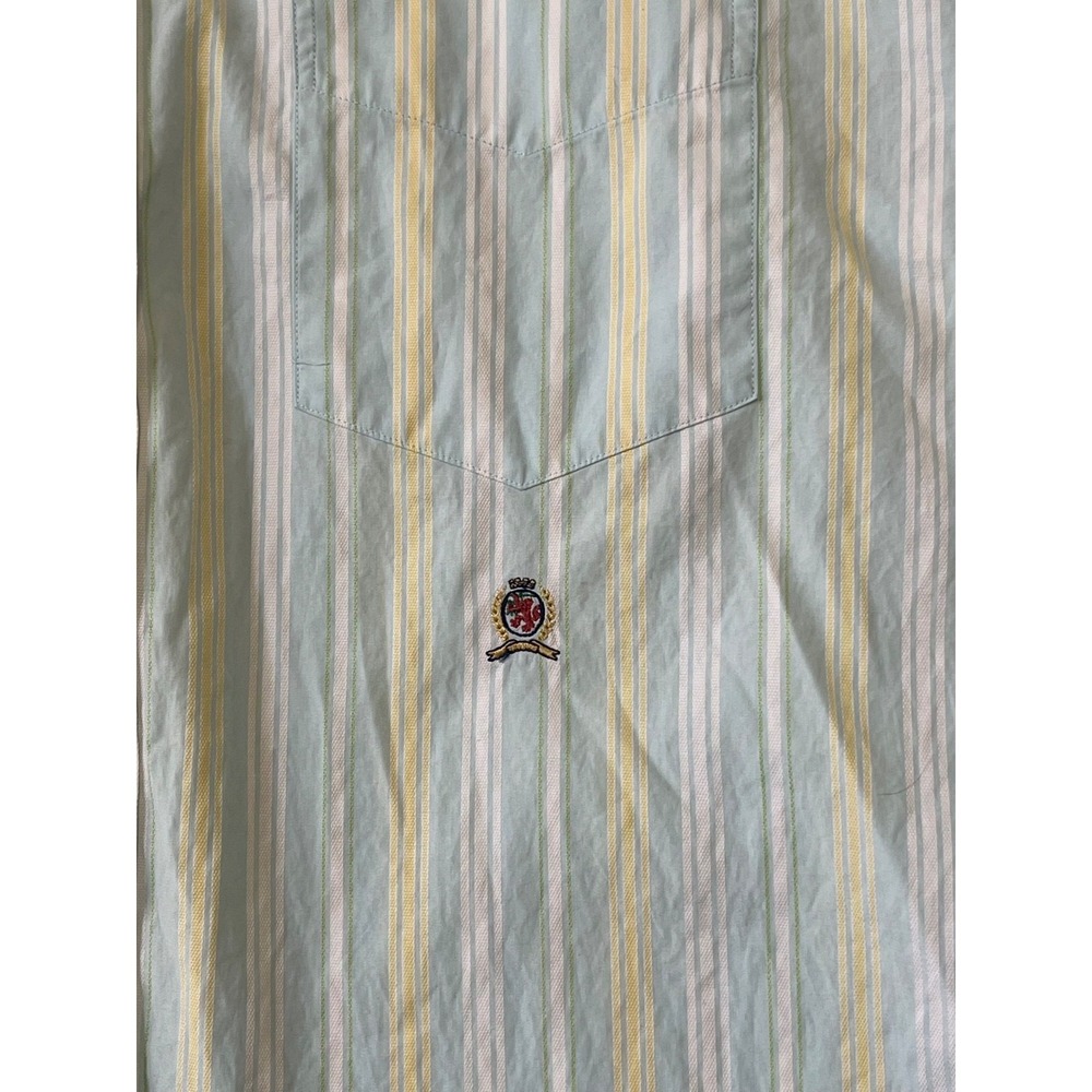 Tommy Hilfiger XL Striped Shirt Flare Collar 2-Ply Cotton 12/05 green striped - Picture 4 of 10
